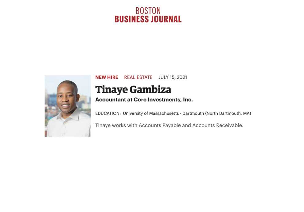 BOSTON BUSINESS JOURNAL: People on the Move – Tinaye Gambiza
