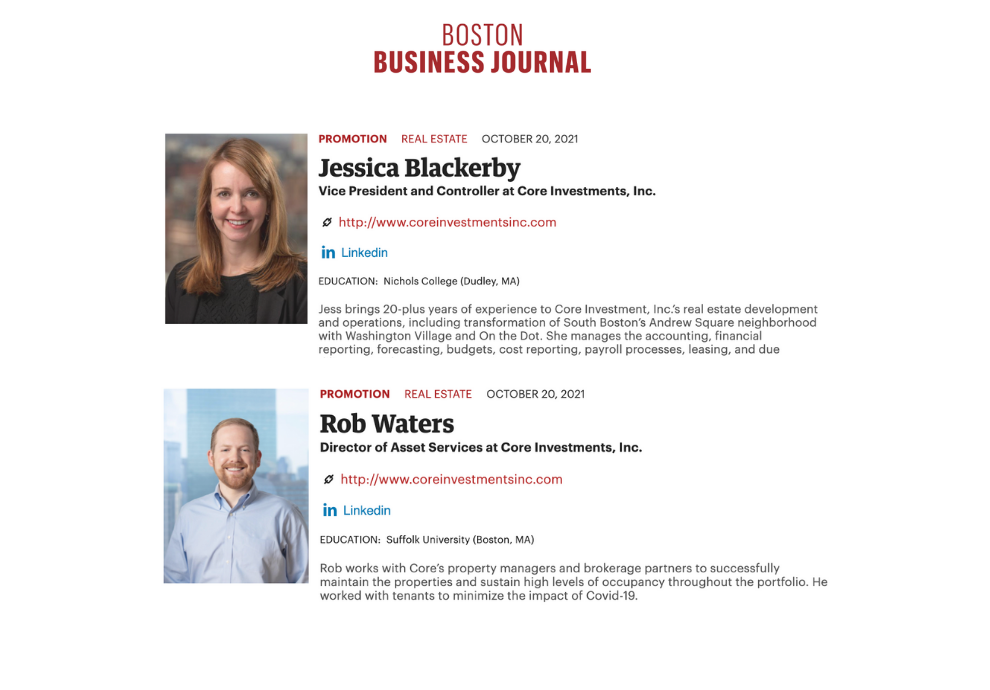 BOSTON BUSINESS JOURNAL: People on the Move – Jessica Blackerby, Rob Waters